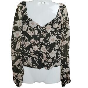 Brannan Women’s Floral Long Sleeve Blouse Green Pink Peasant Top NWT Size Small